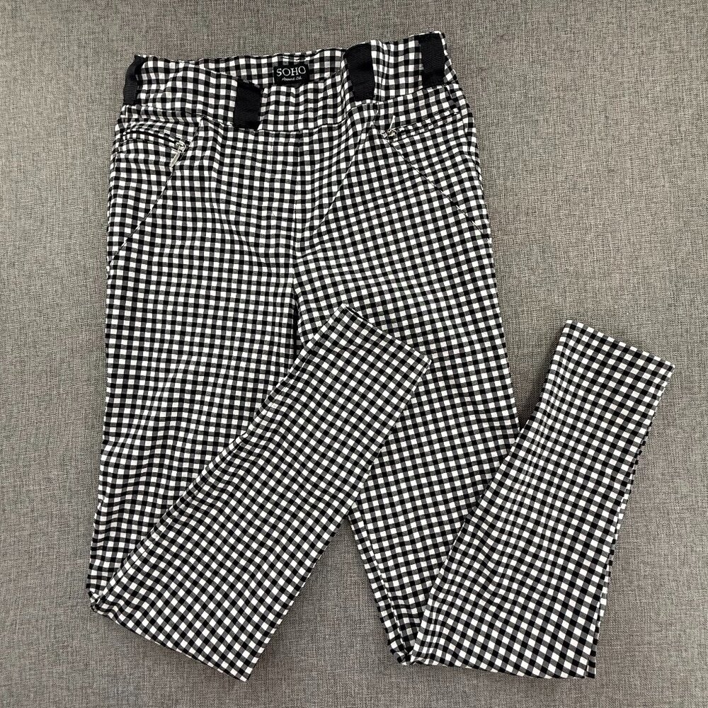 SOHO Apparel Gingham Skinny Pants‎ Medium Checkered Stretch Black & White